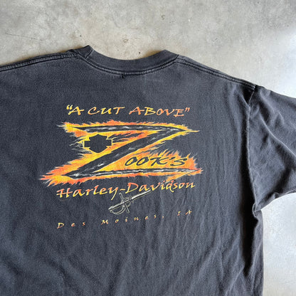 Vintage Harley Davidson Flaming Metallic Wings Logo Tee