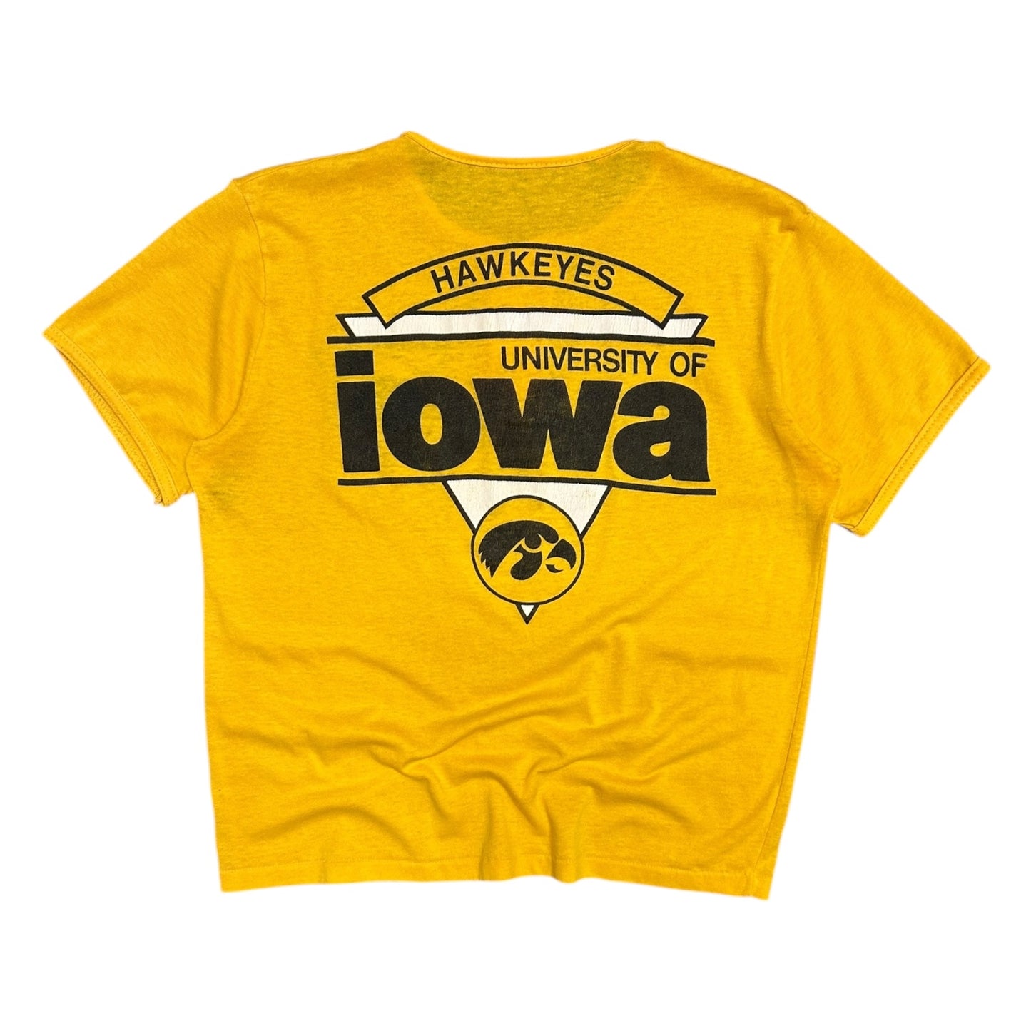 Vintage Iowa Hawkeyes Yellow Henley Logo Tee