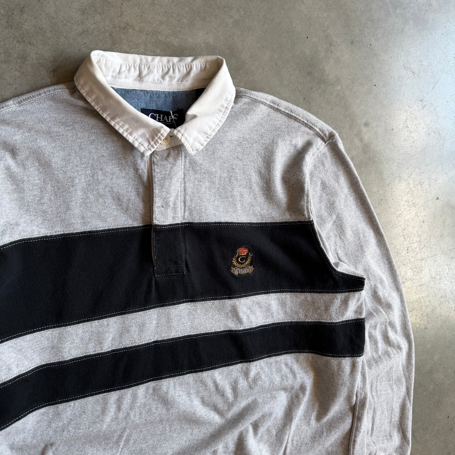 Vintage Chaps 2 Stripe Gray Rugby Shirt