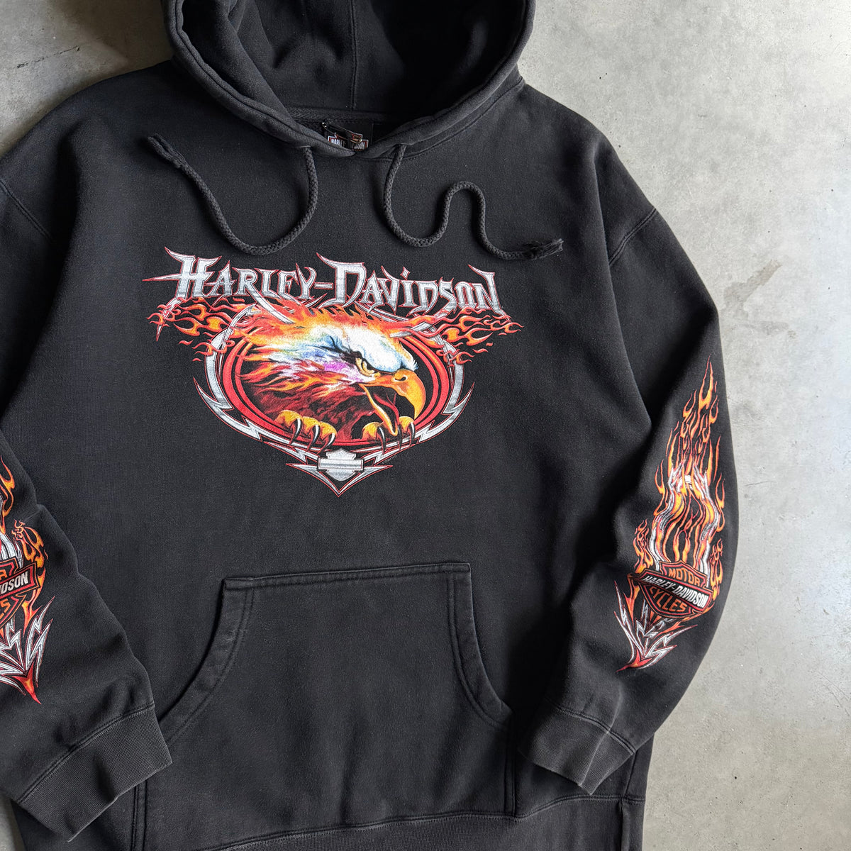 Y2K Harley Davidson Flame Sleeve Eagle Coralville Hoodie
