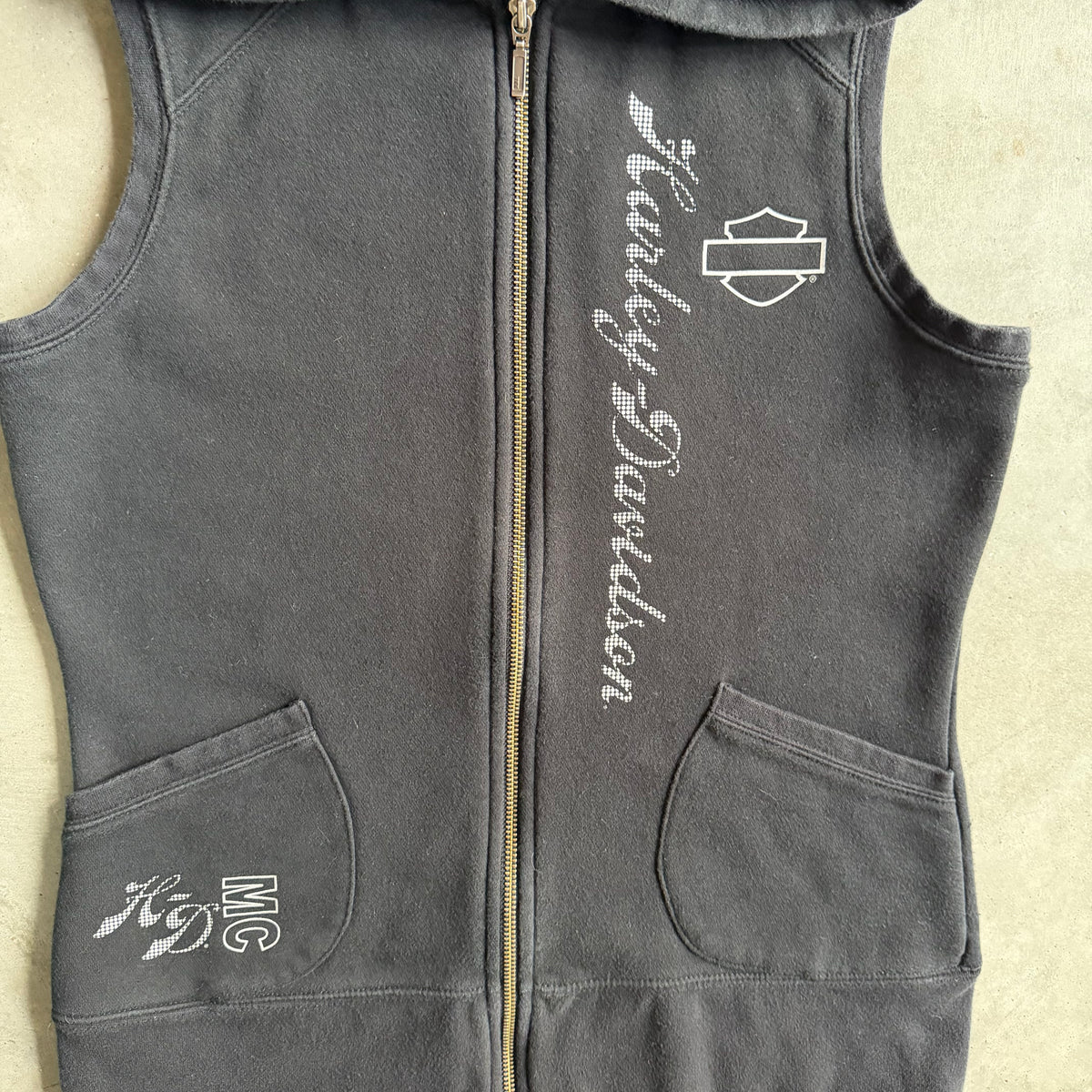Y2K Women’s Harley Davidson Sleeveless Zip-Up Hoodie