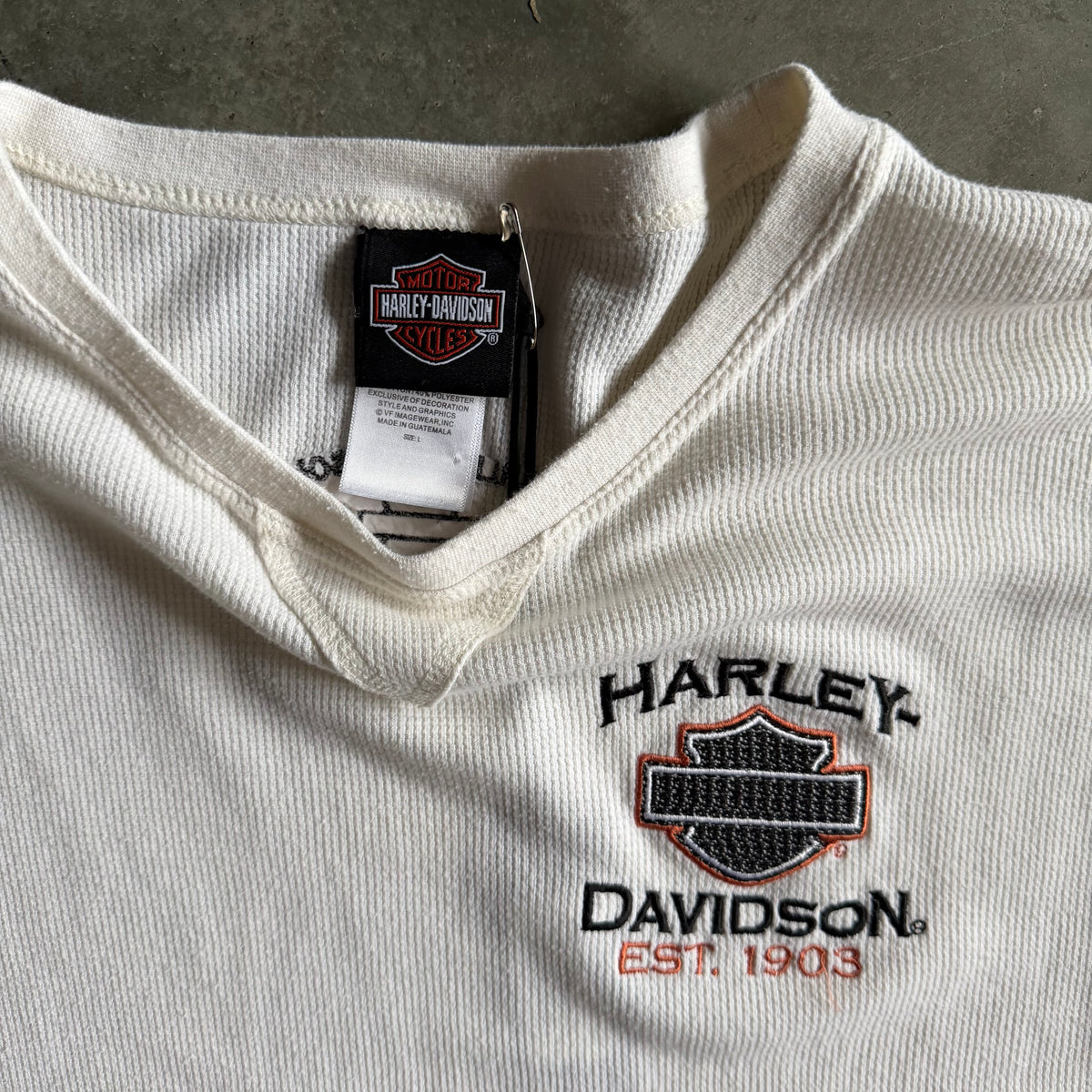 Y2K Harley Davidson Waffle Knit Cream Longsleeve