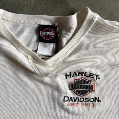 Y2K Harley Davidson Waffle Knit Cream Longsleeve