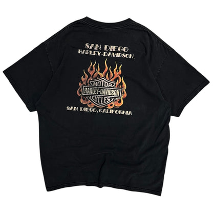 Y2K Harley Davidson Flaming Back Logo Tee