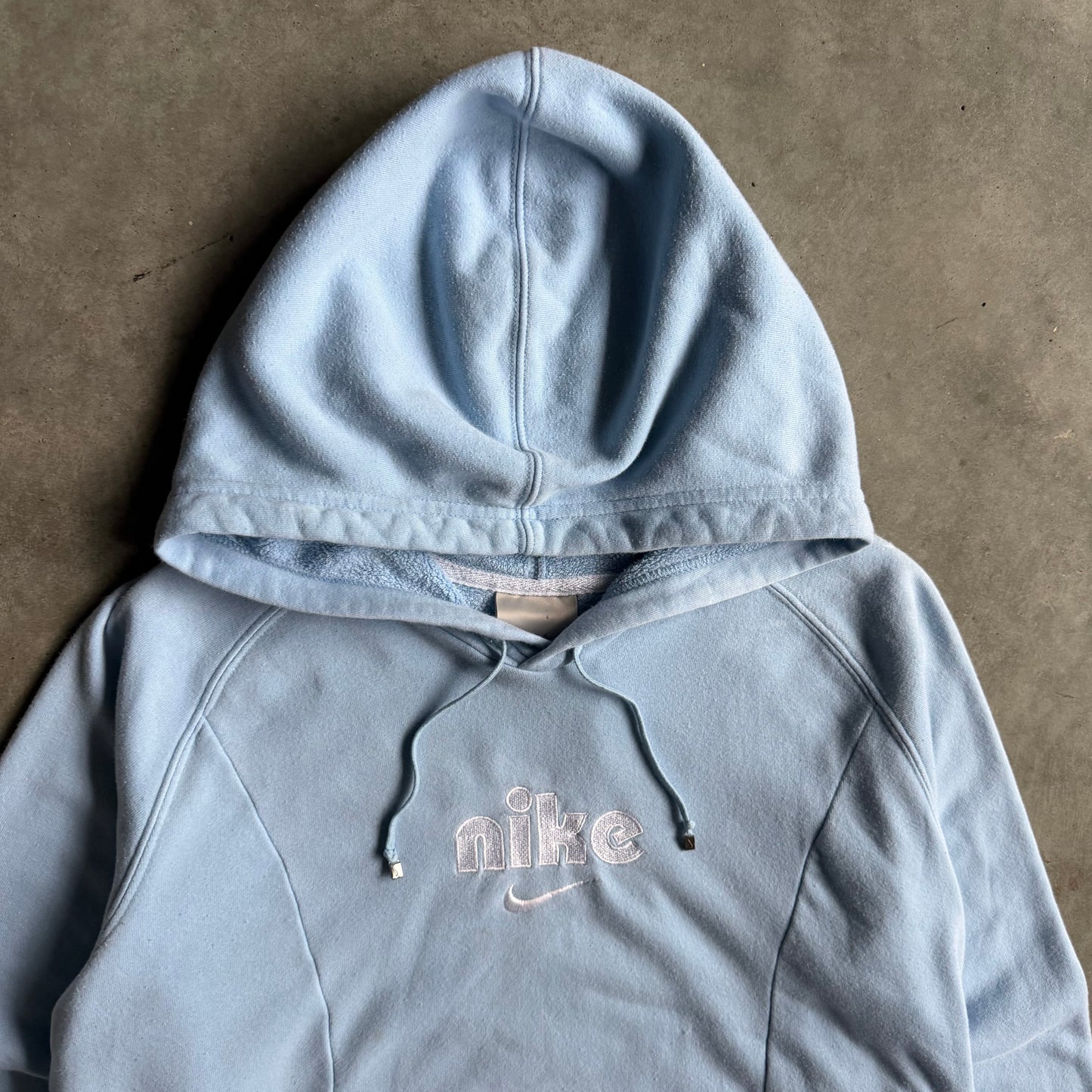 Y2K Nike Silver Embroidered Baby Blue Hoodie