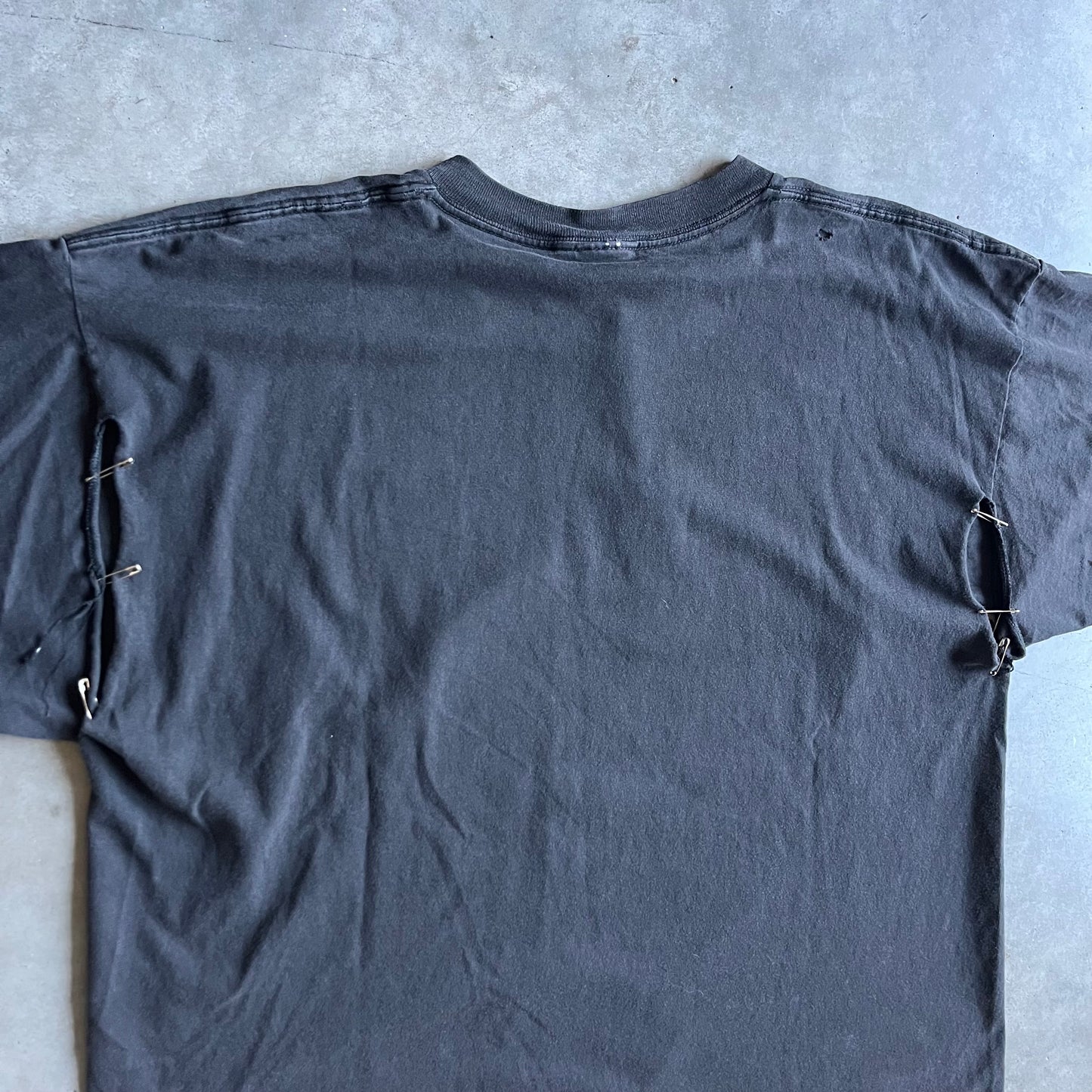 Vintage Thrashed Safety Pin Repair Wes Benscoter Skeleton Art Tee