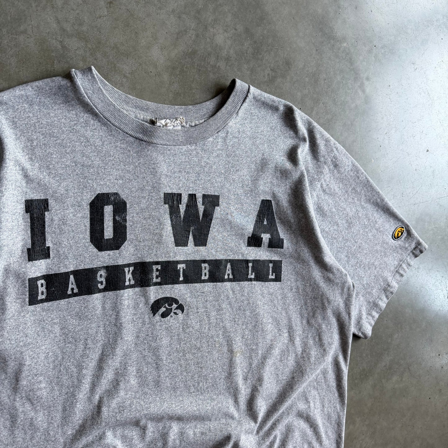 Y2K Iowa Hawkeyes Basketball Fading Spell-Out Gray Tee