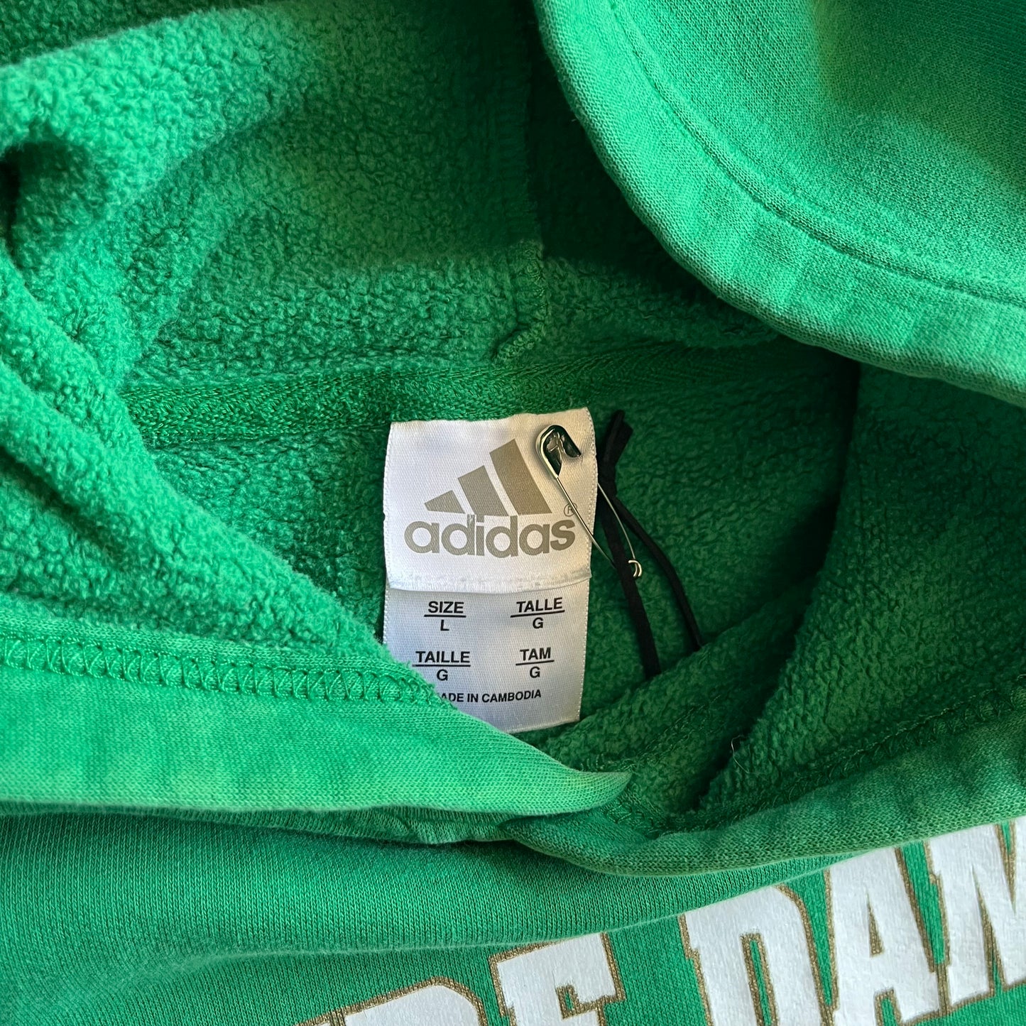 Y2K Adidas Notre Dame Gold Border Spell-Out Hoodie