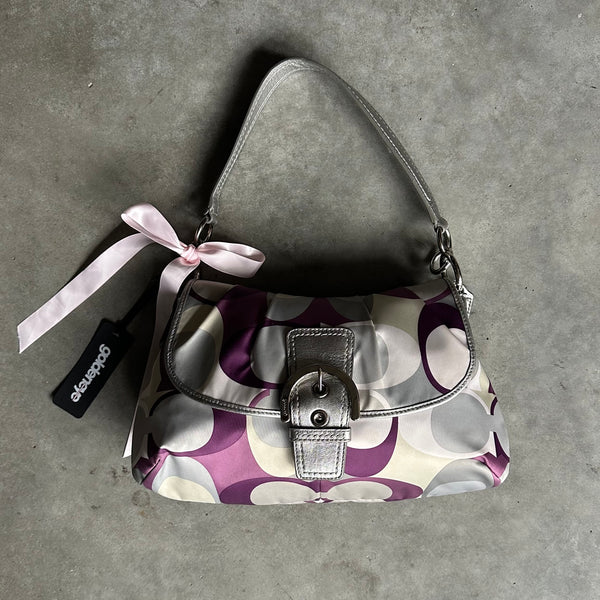 Y2K Coach Soho Buckle Flap Bag Signature C Print RARE Colorway Purple/Silver White
