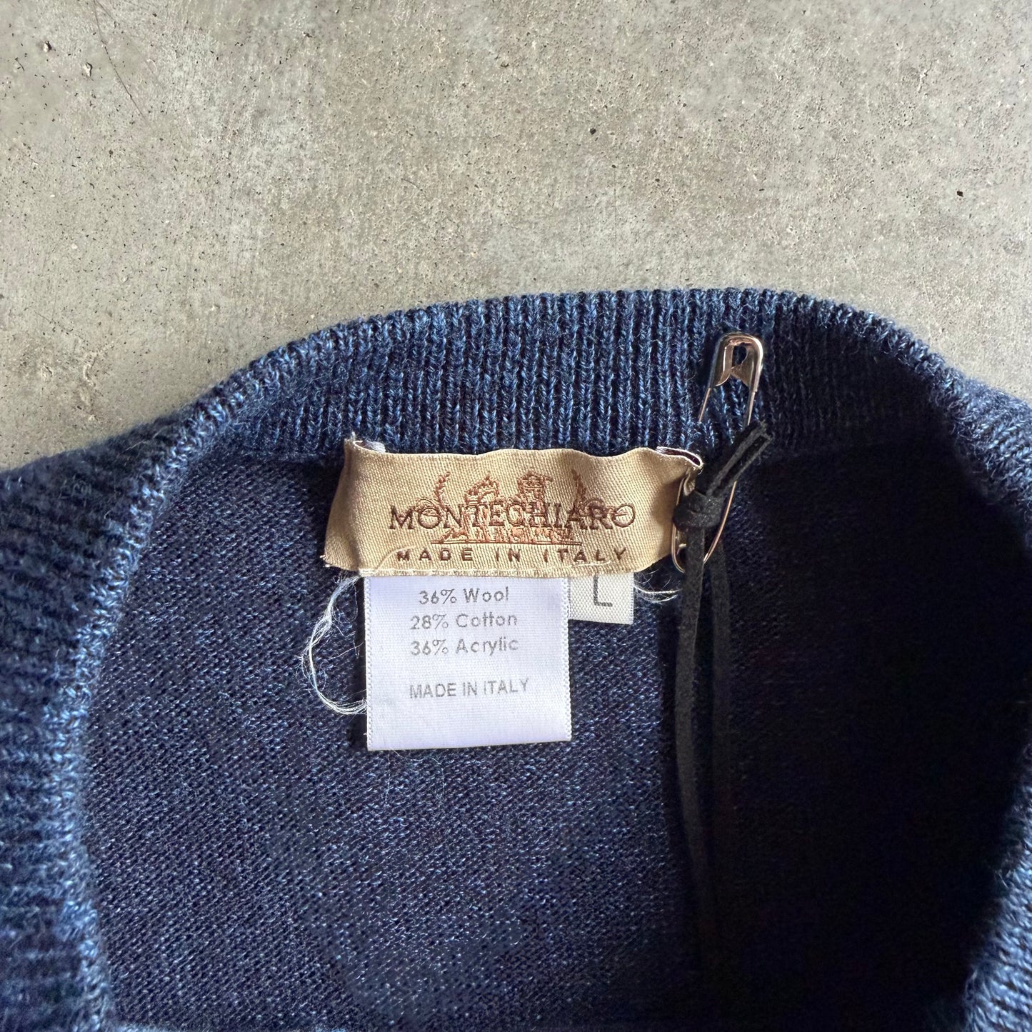 Montechiaro Itally Wool Blend 3D Knit Blue Diamonds Sweater