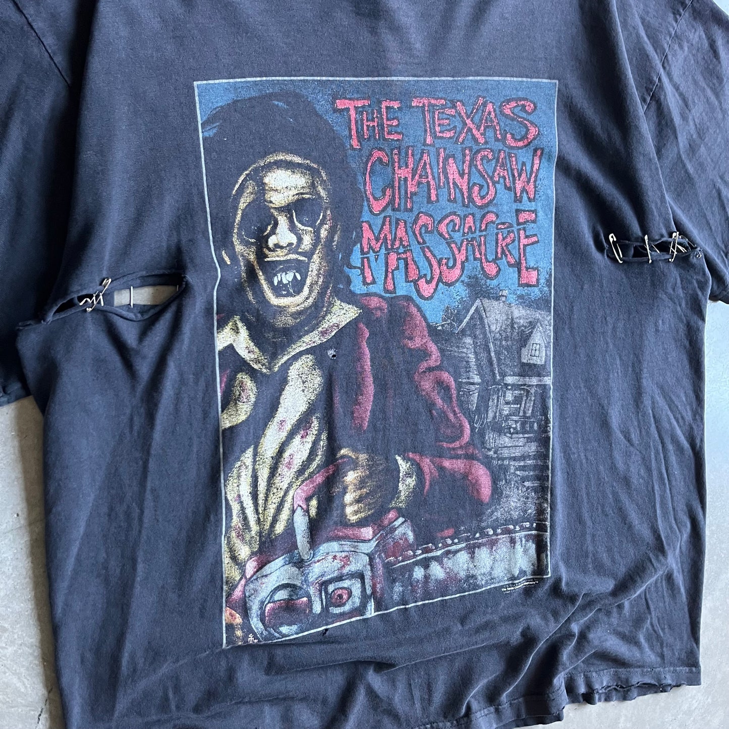Vintage Thrashed Safety Pin Repair Texas Chainsaw Massacre Tee