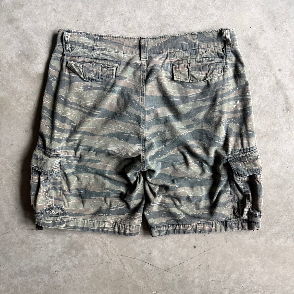 Military Surplus Distressed Camo Utility Cargo Shorts