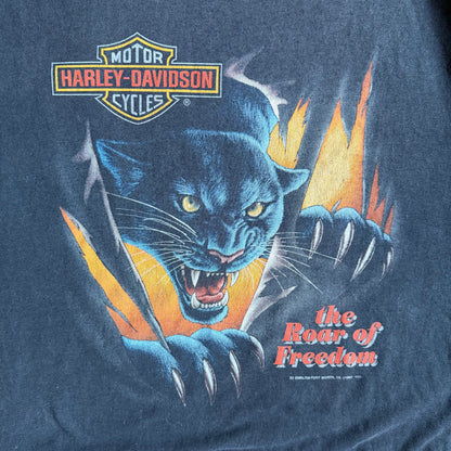 Vintage Harley Davidson 3D Emblem ‘Roar Of Freedom’ Black Panther T Shirt