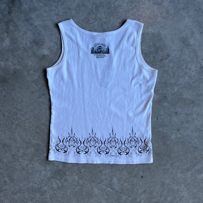Women’s Y2K Harley Davidson White & Black Tribal Flame Tank Top