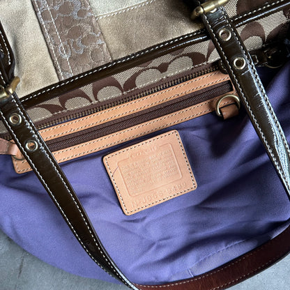 Y2K Coach Holiday Patchwork Tote Suede Leather Brown/Purple