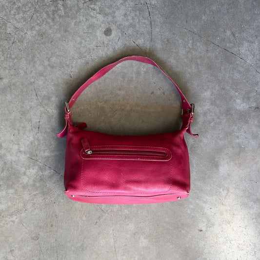 Y2K Fossil Pink East West Baguette Bag Pebbled Leather
