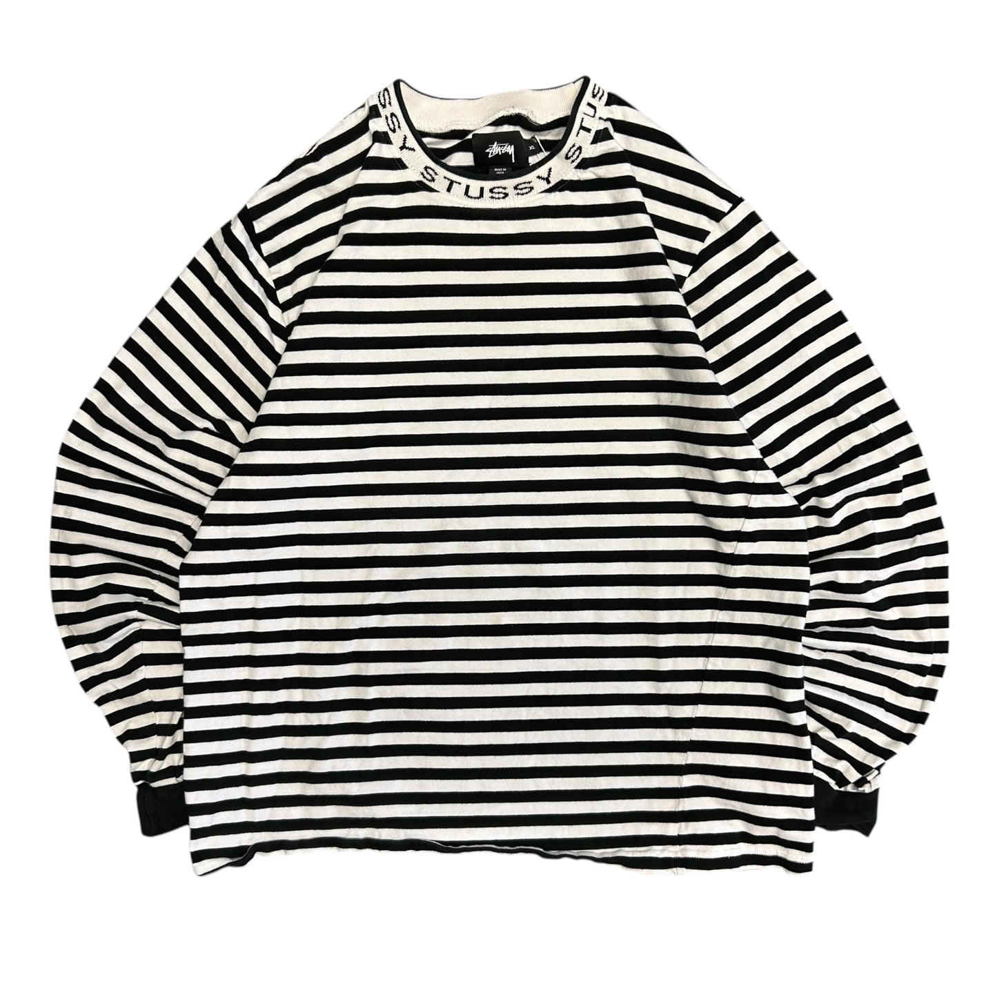 Stussy B&W Striped Jacquard Neck Logo Longsleeve