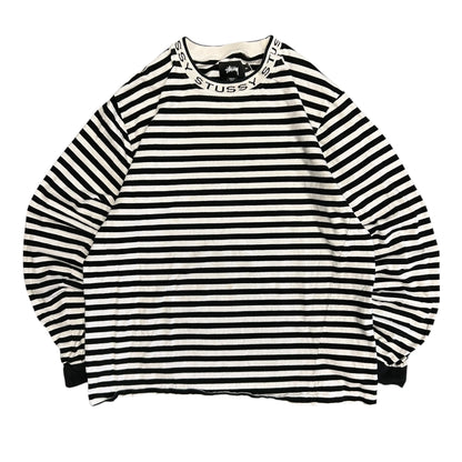Stussy B&W Striped Jacquard Neck Logo Longsleeve