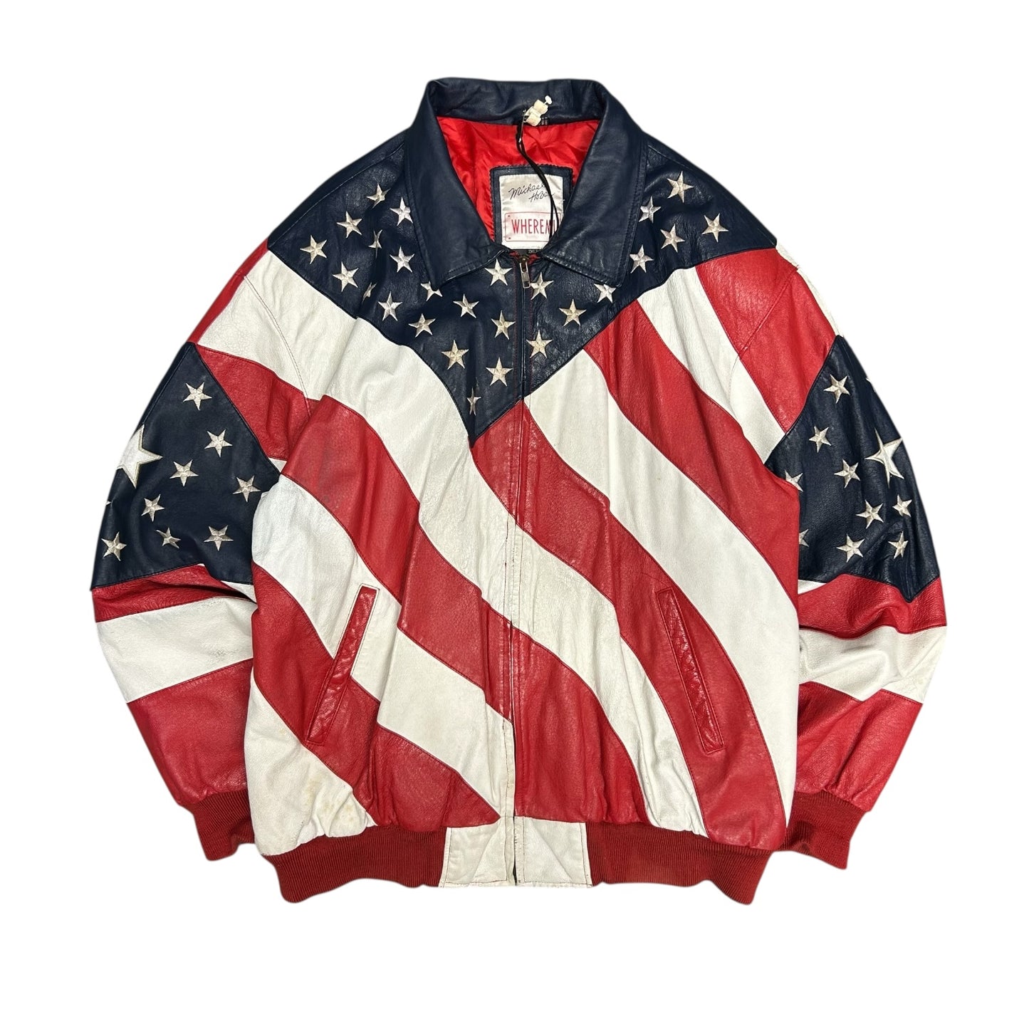Vintage Wheremi USA Flag Leather Coat