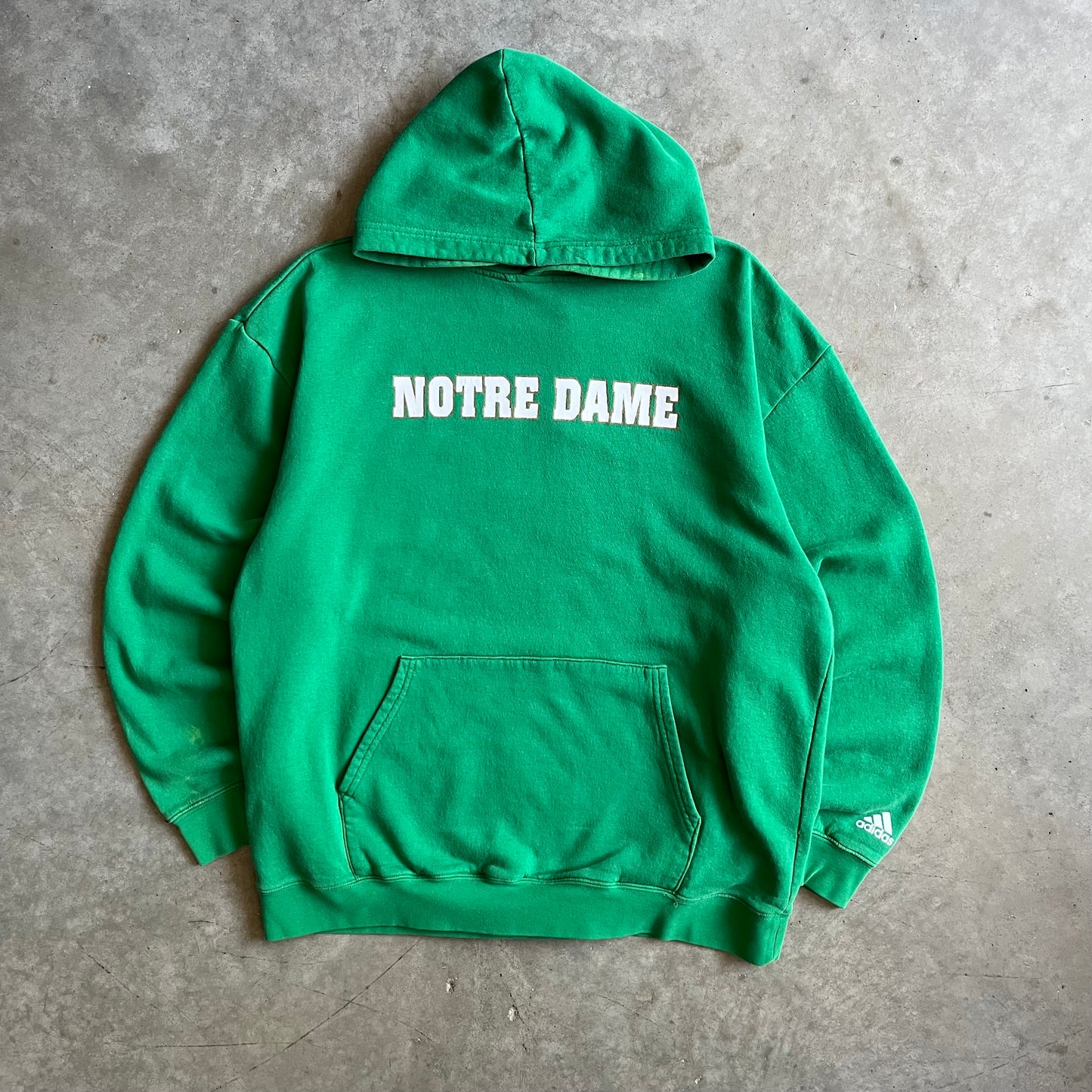 Y2K Adidas Notre Dame Gold Border Spell-Out Hoodie