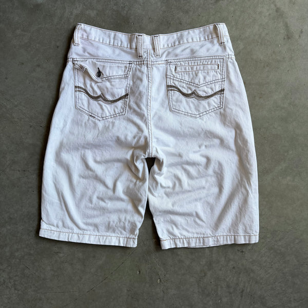 Y2K Route 66 Contrast Stitched White Jorts