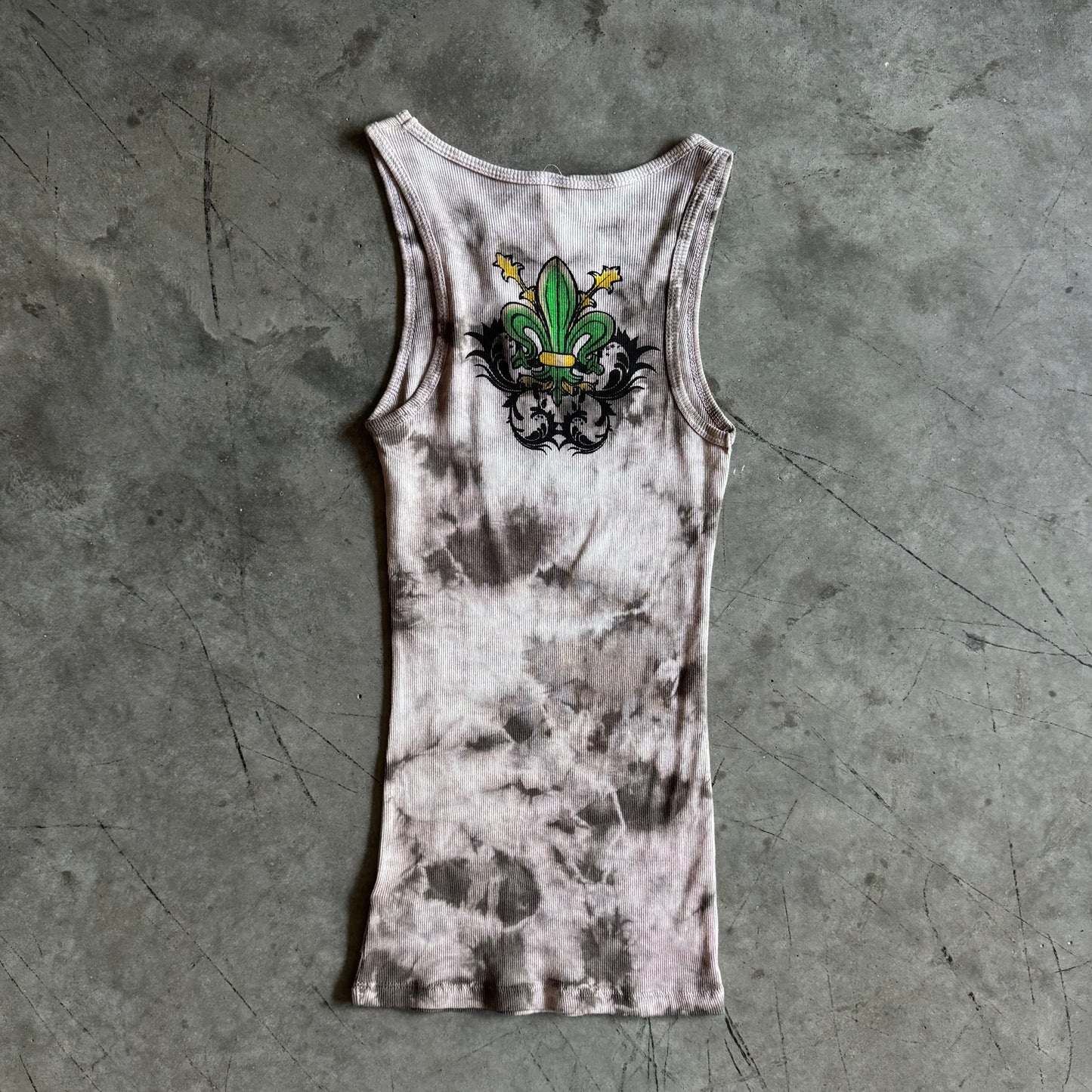 Y2K Vocal Grey Tie Dye Rhinestone Fleur Tank