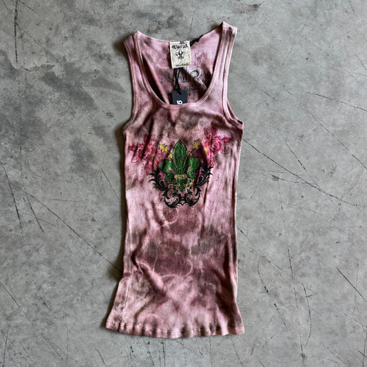 Y2K Vocal Brown Tie Dye Rhinestone Fleur Tank