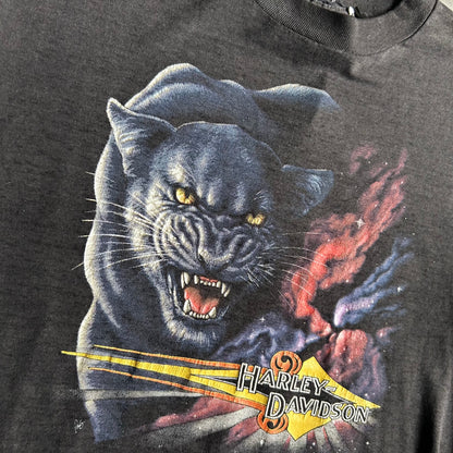Vintage 3D Emblem Harley Davidson Galaxy Panther Flame Back T Shirt