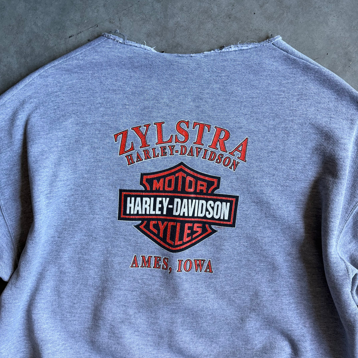 Vintage Harley Davidson Ames IA Chopped Neck Hoodie