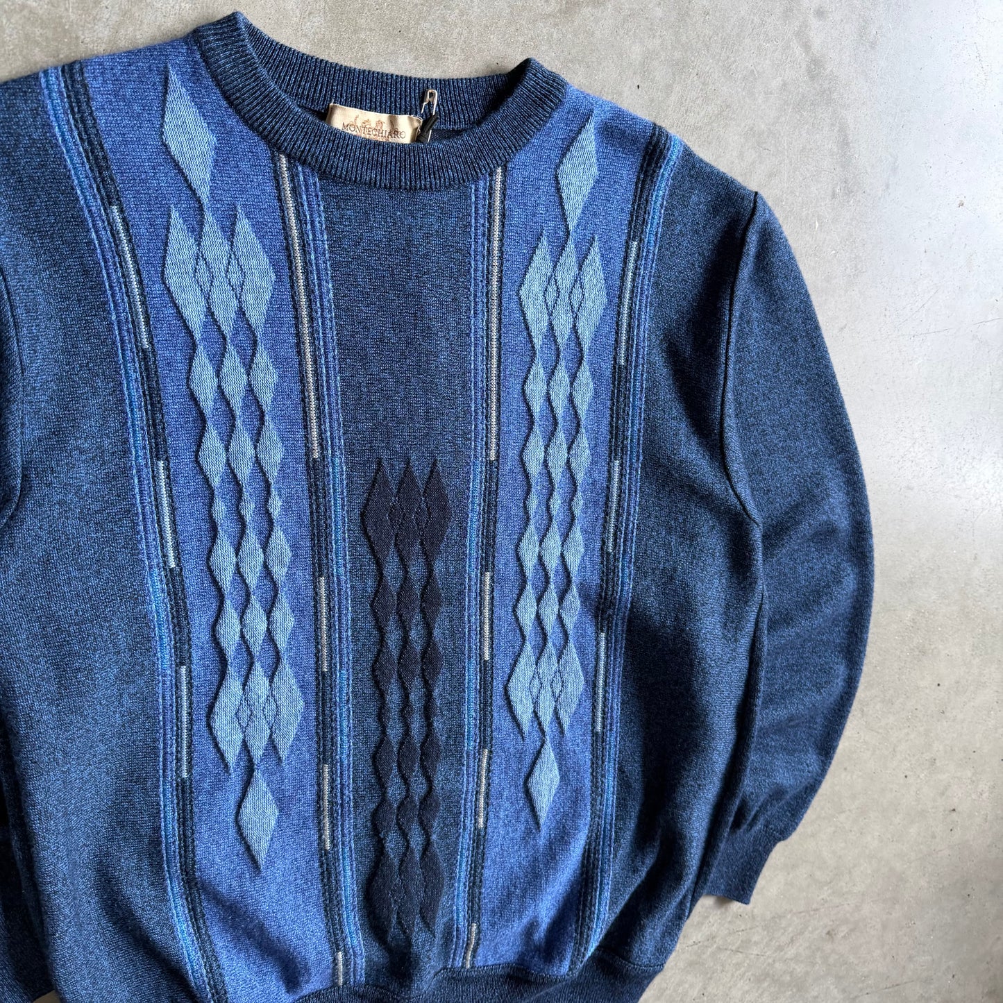 Montechiaro Itally Wool Blend 3D Knit Blue Diamonds Sweater