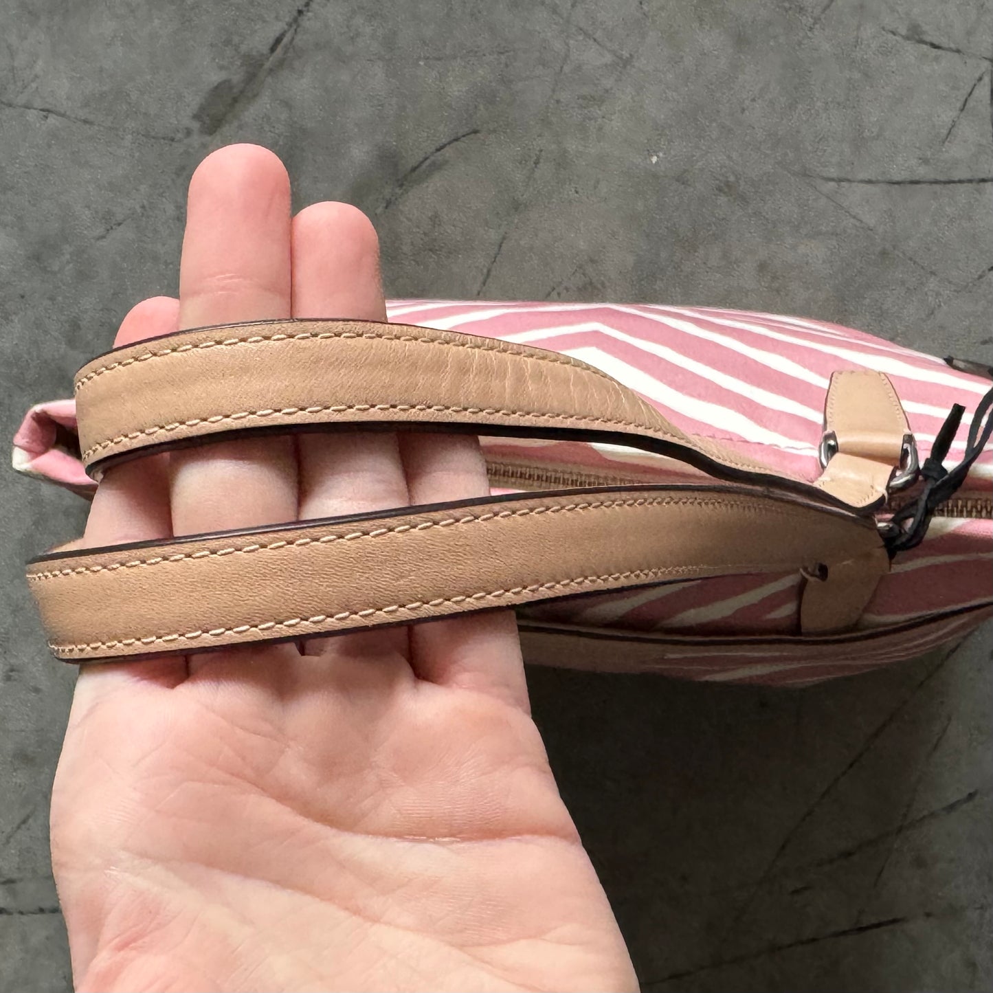 Coach Zebra Stripe Tote Shoulder Bag Pink/Tan
