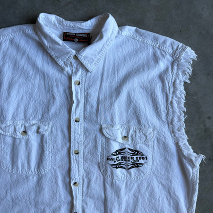 Y2K 2001 Sturgis Rally Week Women & Bike White Button Up Vest