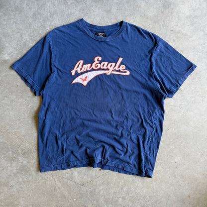 Y2K American Eagle Patch Embroidered Script Logo Tee