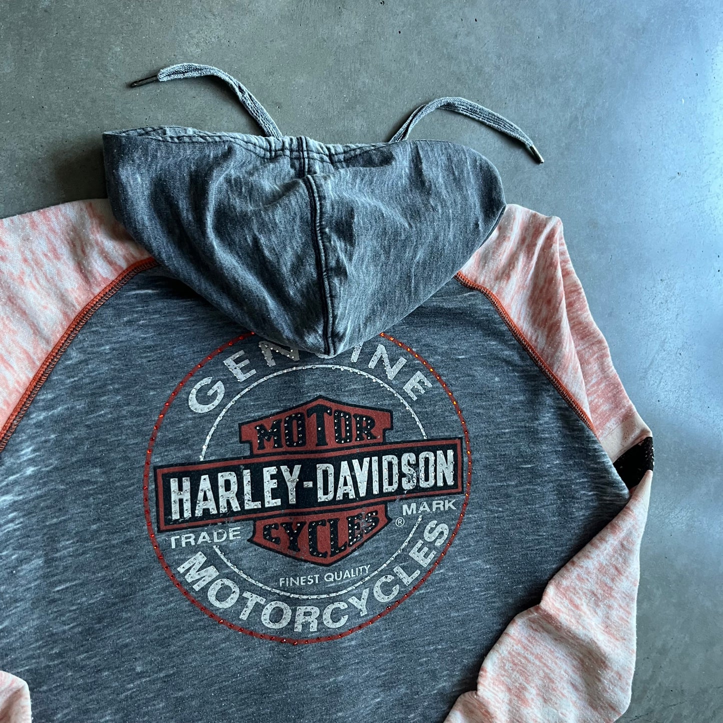 Y2K Harley Davison Women’s Rhinestone Logo Zip-Up
