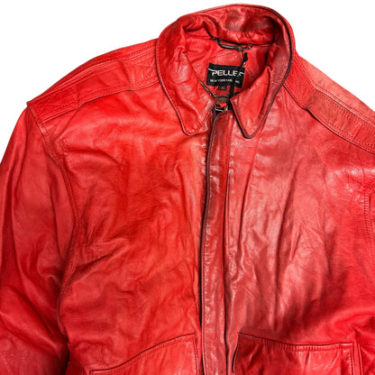 Vintage Faded Red Pelle Leather Bomber Jacket