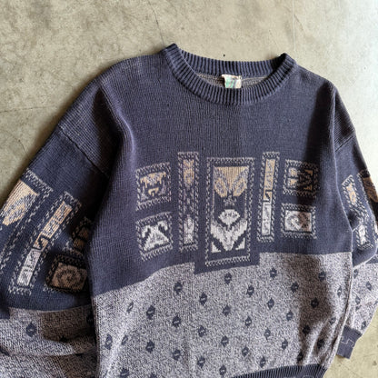 Vintage Blue Knit Art Sweater