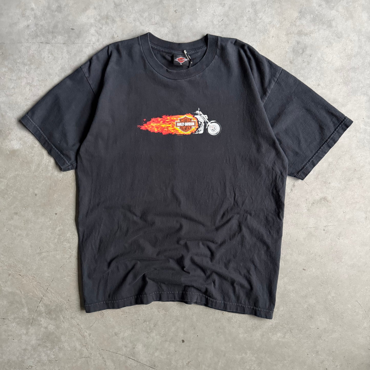 Y2K Harley Davidson Flame Bike T Shirt