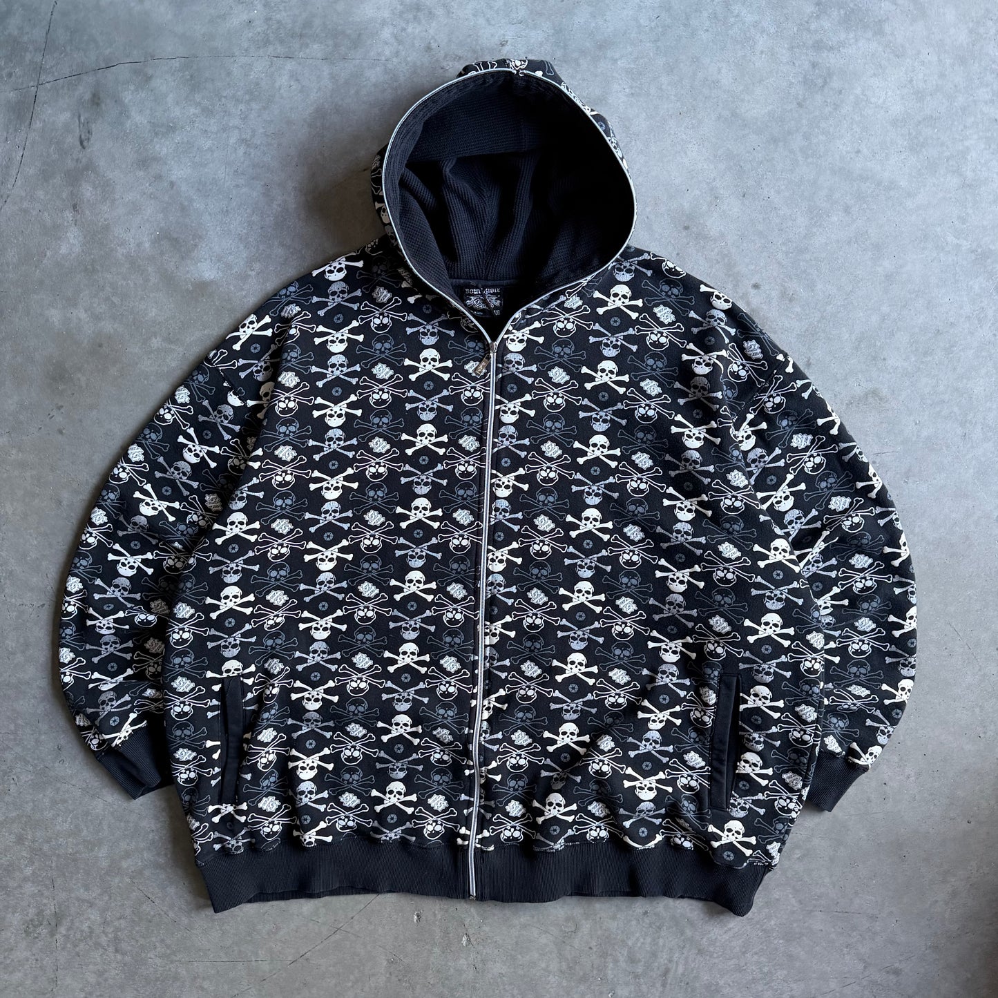 Y2K Southpole Skull & Cross Bones AOP Thermal Lined Zip-Up Hoodie