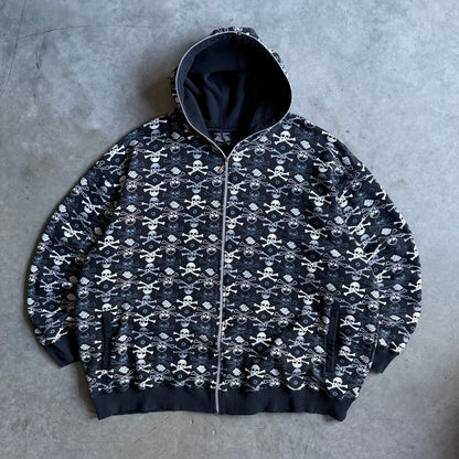 Y2K Southpole Skull & Cross Bones AOP Thermal Lined Zip-Up Hoodie