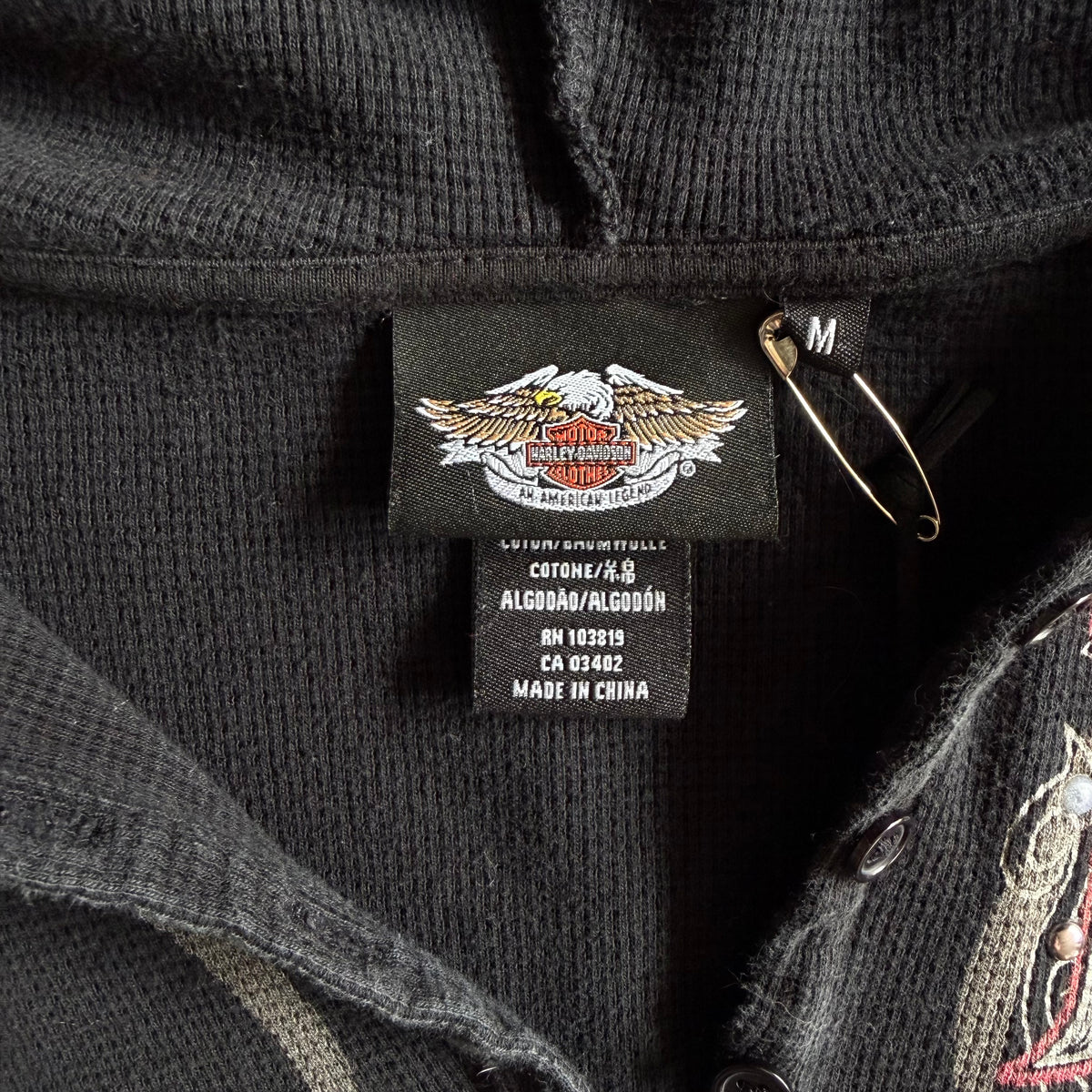 Women’s Y2K Harley Davidson Black Henley Graphic Thermal