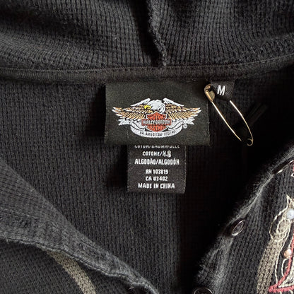 Women’s Y2K Harley Davidson Black Henley Graphic Thermal