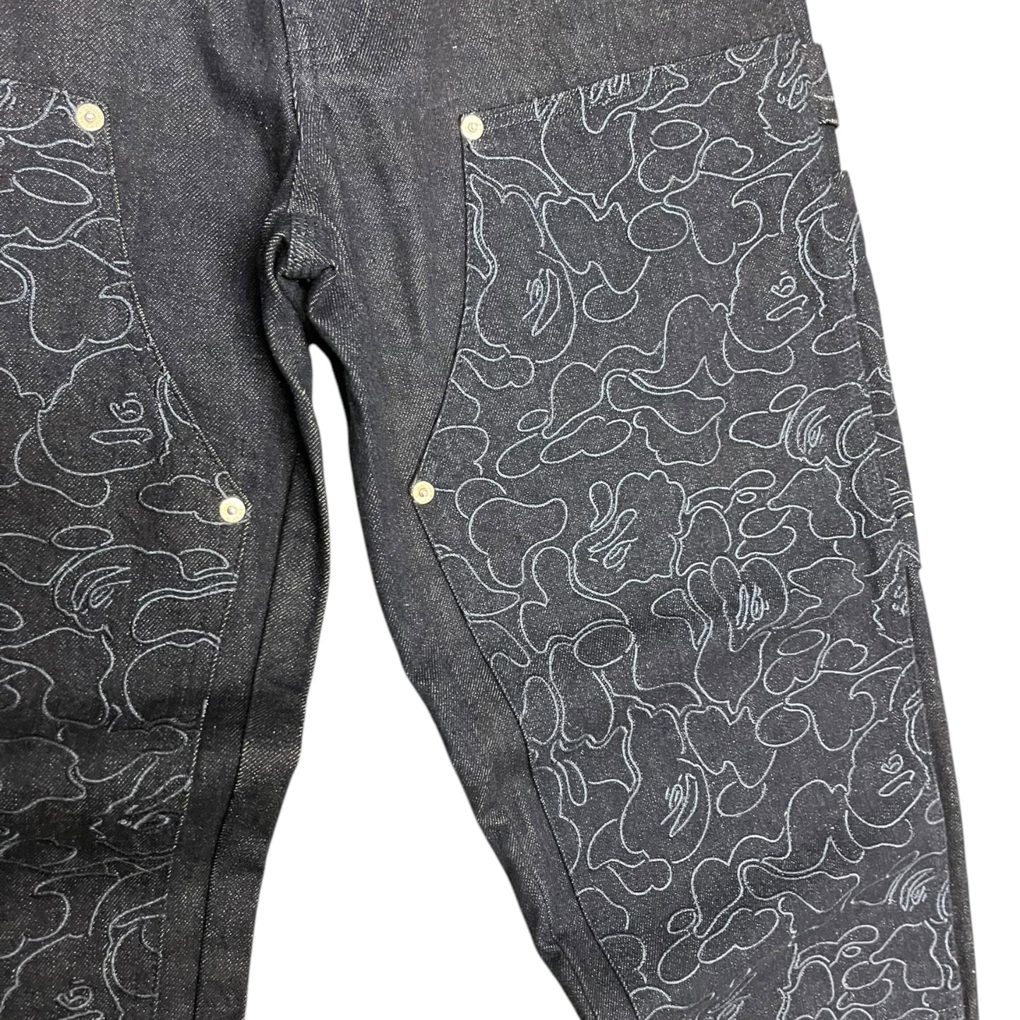 A Bathing Ape Camo Print Embroidered Double Knee Carpenter Pants