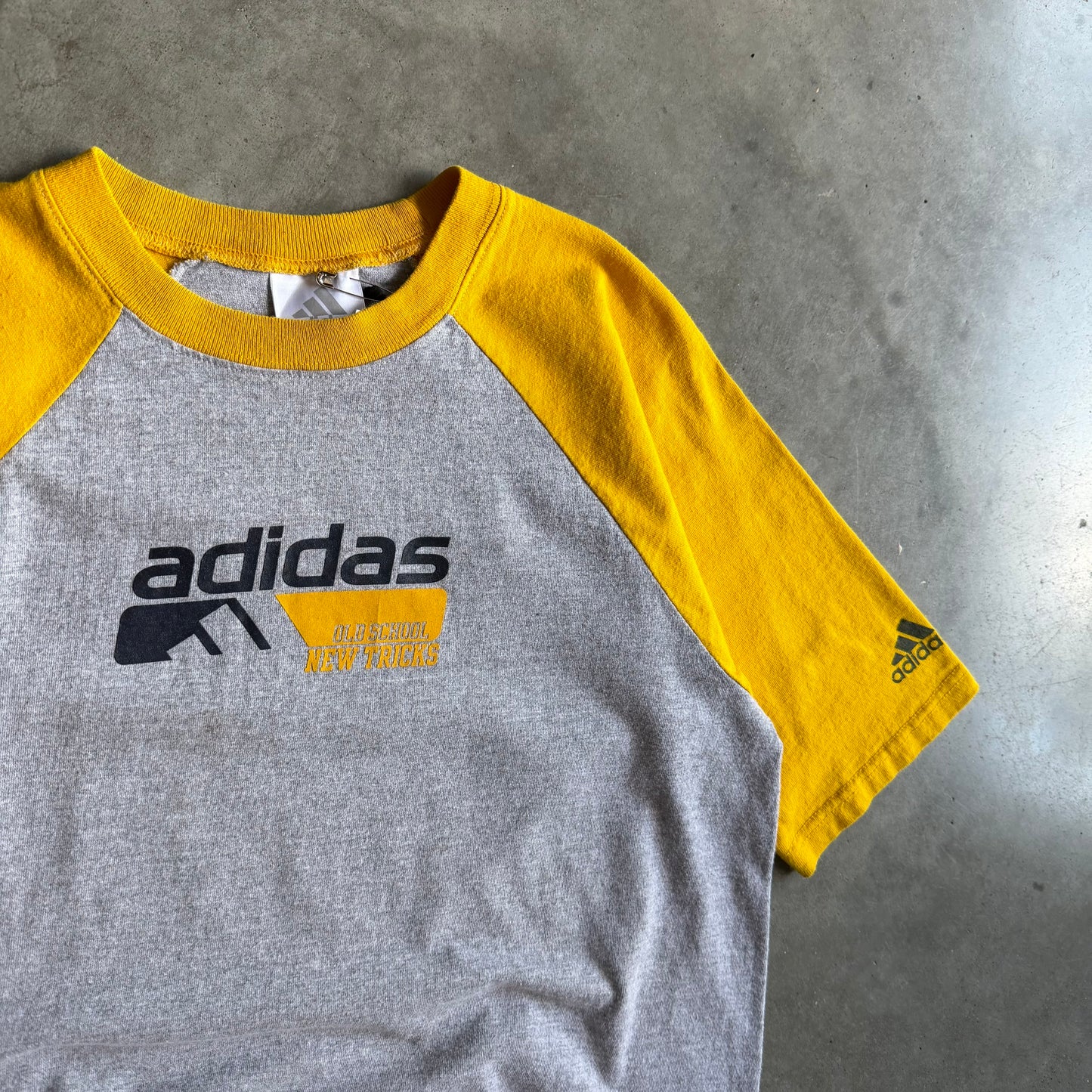 Y2K Adidas Yellow/Grey Short Sleeve Baseball Tee