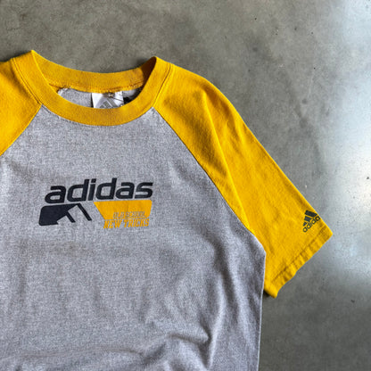 Y2K Adidas Yellow/Grey Short Sleeve Baseball Tee