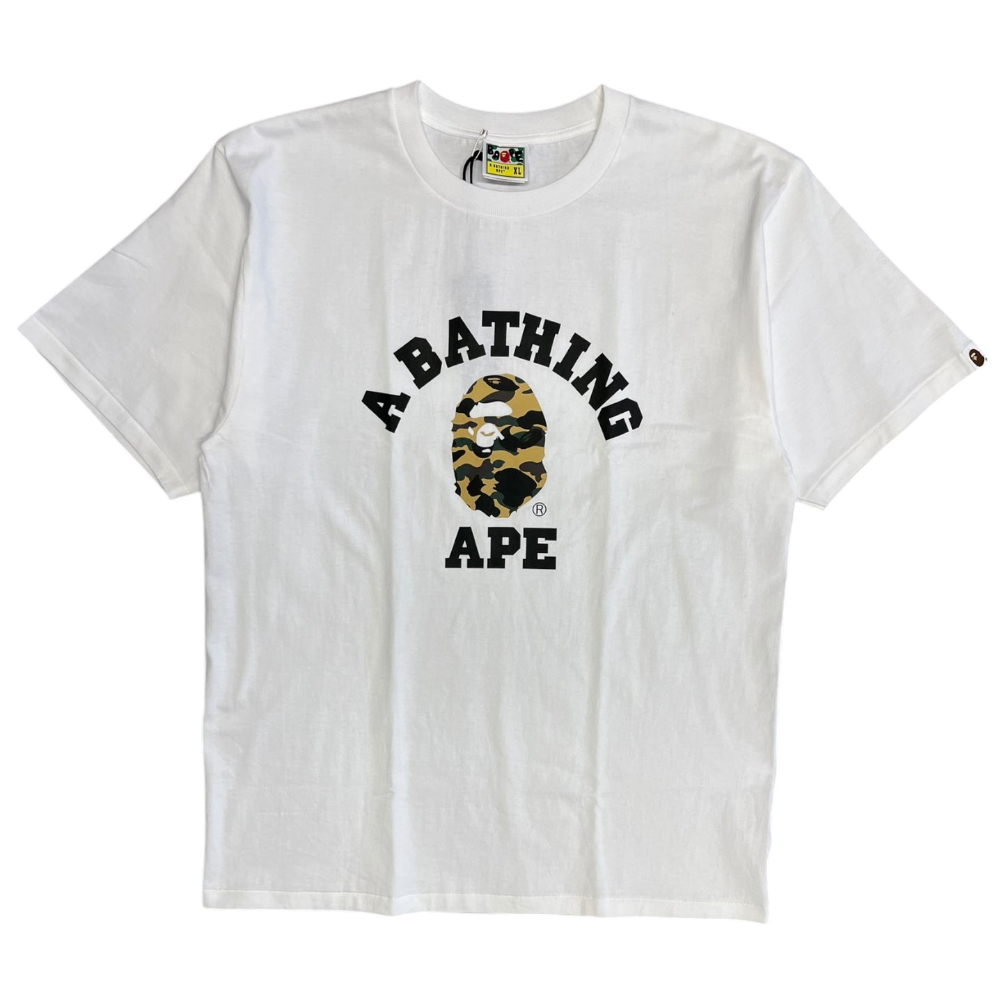 A Bathing Ape 1st Camo Yellow Collegiate Spell Out T Shirt