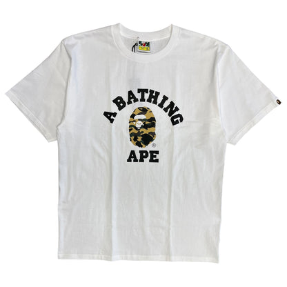 A Bathing Ape 1st Camo Yellow Collegiate Spell Out T Shirt