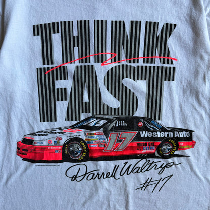 Vintage 90s NASCAR Darrell Waltrip Think Fast T Shirt