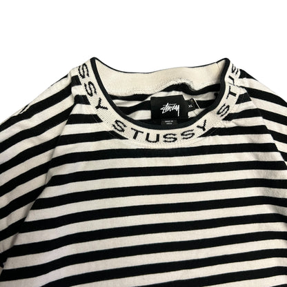 Stussy B&W Striped Jacquard Neck Logo Longsleeve