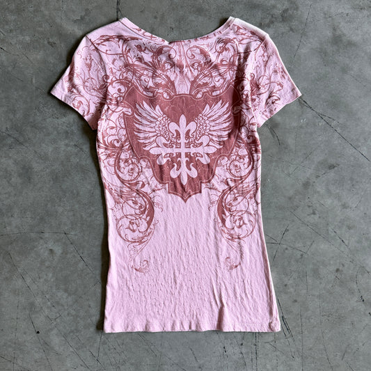Y2K Vocal Pink Rhinstone Grunge Fleur Tee