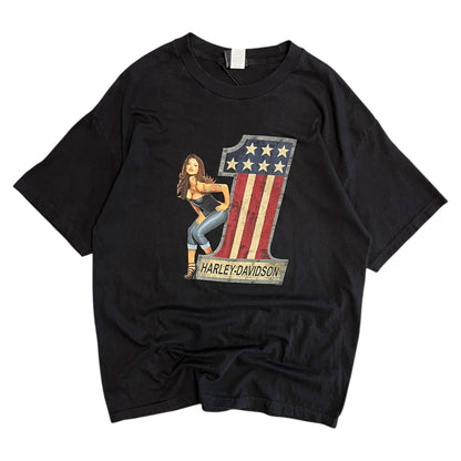 Y2K Harley Davidson Route 65 One USA Flag Tee